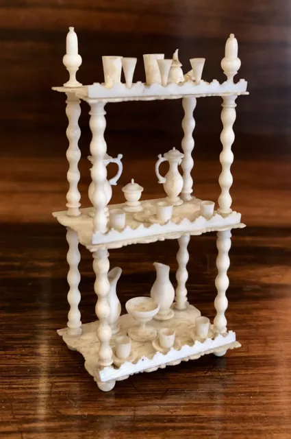 Antique Miniature Carved Bone Dolls House Furniture Etagere etagère WotNot Shelf