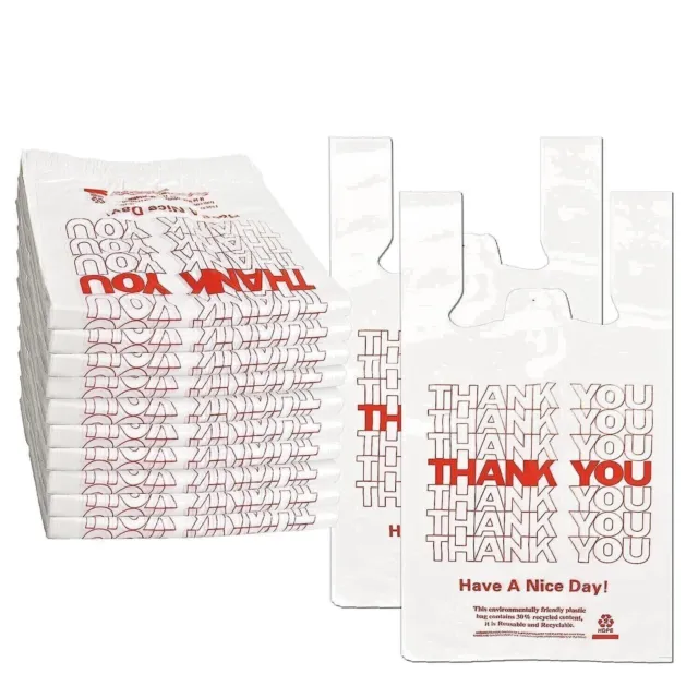 THANK YOU T-Shirt Bags 11.5" x 6.5" x 21" White Plastic Shopping bag 2000 CT