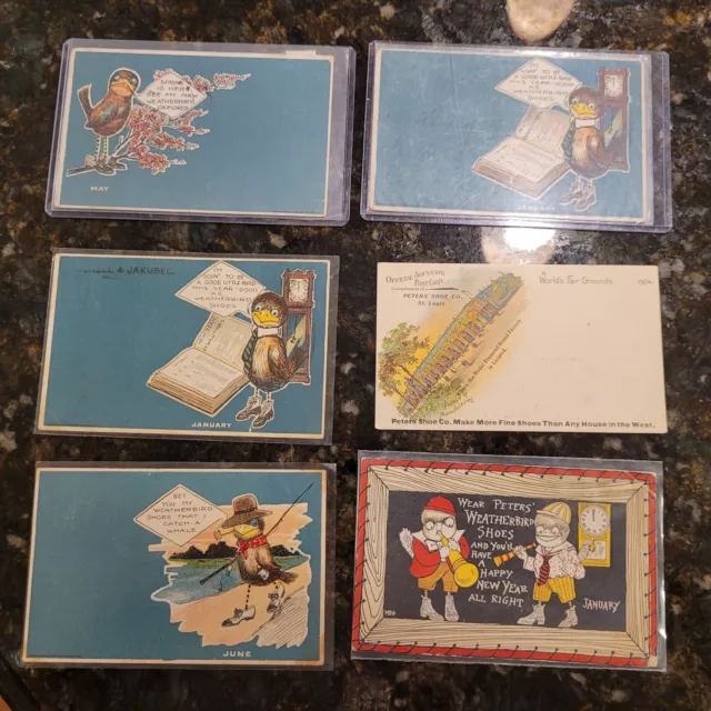 Lot 6 Vintage Weatherbird Shoes Advertising Postcard Postcards Ephemera D