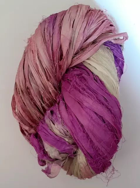 RECYCLED SARI SILK ribbon, over 10 yards, various colours, unstitched £5.99  - PicClick UK