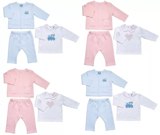 New Born Infant Baby Girls Boys Clothing Outfit Quilted Cardigan Top Trouser Set