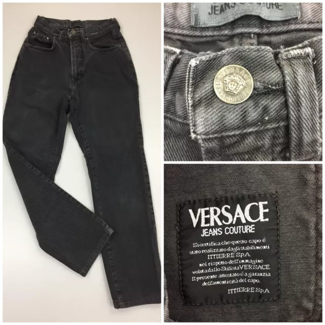 Vintage VERSACE Couture Italy Gray Womens sz S/XS High Rise Medusa Head Jeans