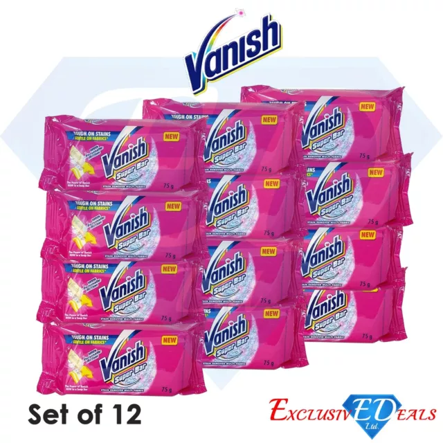 12 x 75g Vanish Multi Fabric Stain Remover Super Soap Bar With Enzymatic Action 