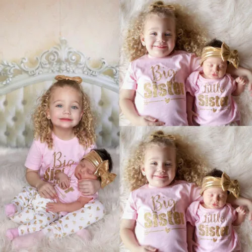 Matching Clothes Big Sister T-shirt Little Sister Romper+Long Pants Outfits Set