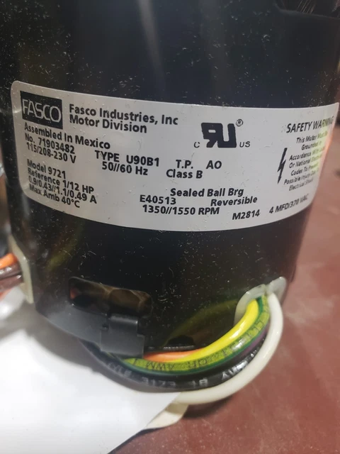 Fasco 71903482 115/208-230V Model 9721 Fan Motor