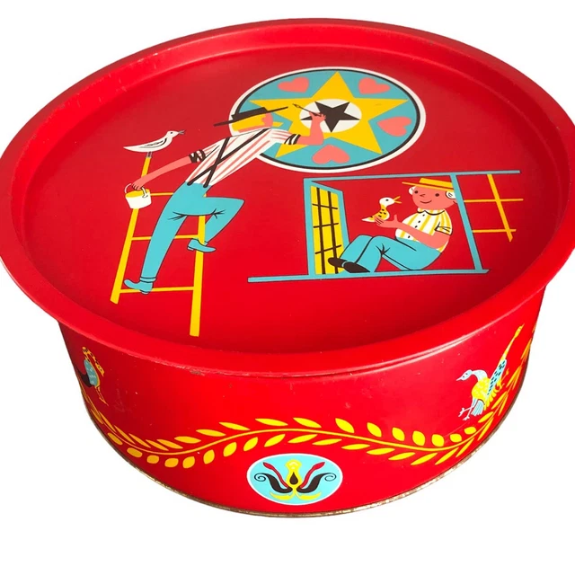 Pennsylvania Dutch Pretzel Tin Red Tray Folk Art Hex Sign Amish Farmers 11 inch