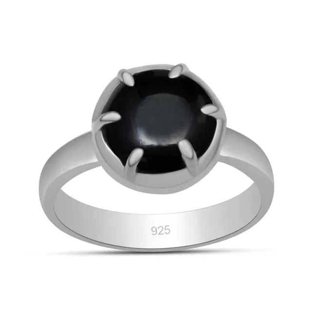 10X10 mm Black Onyx Gemstone 925 Sterling Silver Prong Set Ring For Women