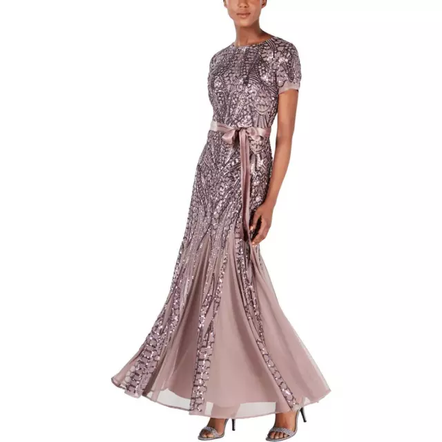 R&M Richards Womens Purple Sequined Maxi Formal Evening Dress Gown 16 BHFO 8359