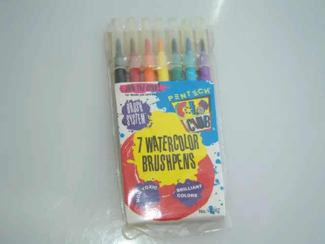 Pentech 7 Watercolor Brushpens 10207 Color Club Vintage NOS Kids Craft Sealed