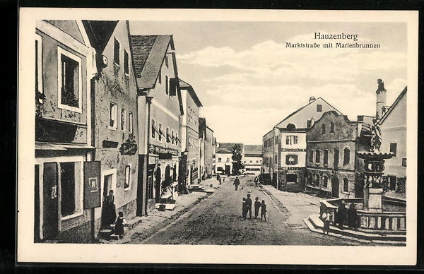 AK Hauzenberg, Marktstraße mit Marienbrunnen