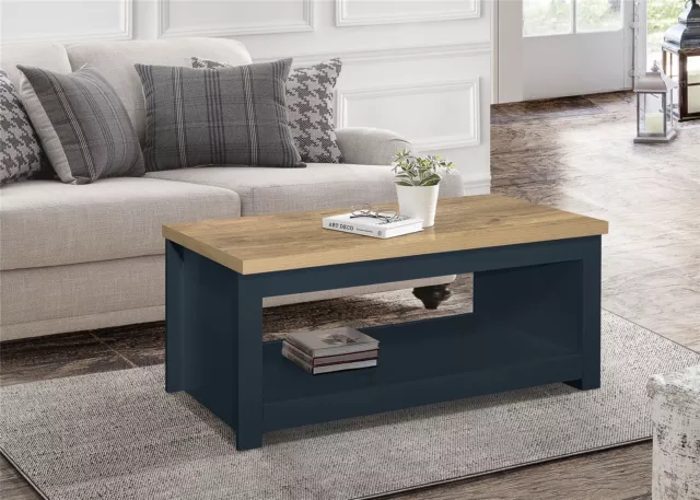 Highgate Navy  and Oak Coffee Table Living Room Furniture Storage