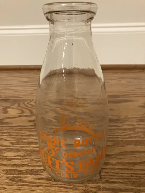 Vintage Milk Bottle Ruff's Dairy St. Clair Michigan One Quart Store Glass Bottle