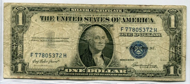 1935-E One Dollar Blue Seal Note Silver Certificate - U.S. $1.00 Bill