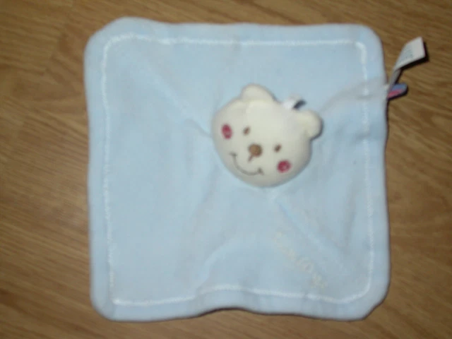 Doudou PELUCHE OURS BEAR BAR  ORSO SUCRE D'ORGE CARRE PLAT BLEU CREME spiral rou