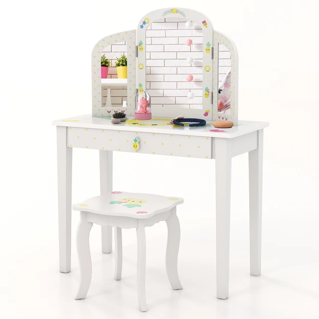 Tavolo da trucco bambini con sgabello tavolo da parrucchiere con specchio e cassetto tavolo bambini