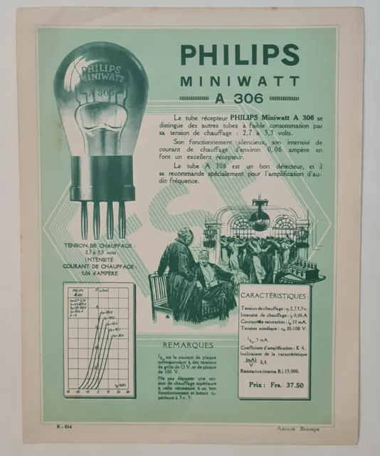 Philips miniwatt A 306 Boscage vers 1930 Affiche Originale Electricité Art Déco