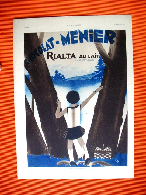 Publicite De Presse Menier Chocolat Rialta Au Lait Illustration Vic Ad 1932