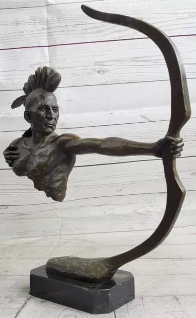 Desktop Indian Archer 100% Solid Bronze Sculpture Marble Base Figurine Hot Cast