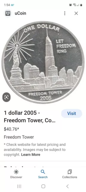 2005 One Dollar Commemorative Coin, Freedom Tower, Cook Islands CLAD SILVER COA