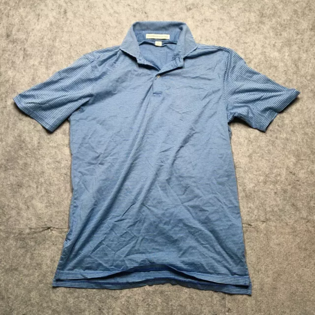 Holderness Bourne Golf Polo Shirt Mens Medium M Blue Striped Cotton Stretch Fit
