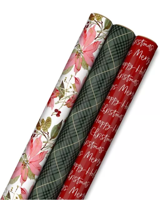 Hallmark Christmas Wrapping Paper Jumbo Rolls with Cut Lines 160 SQ FT Total