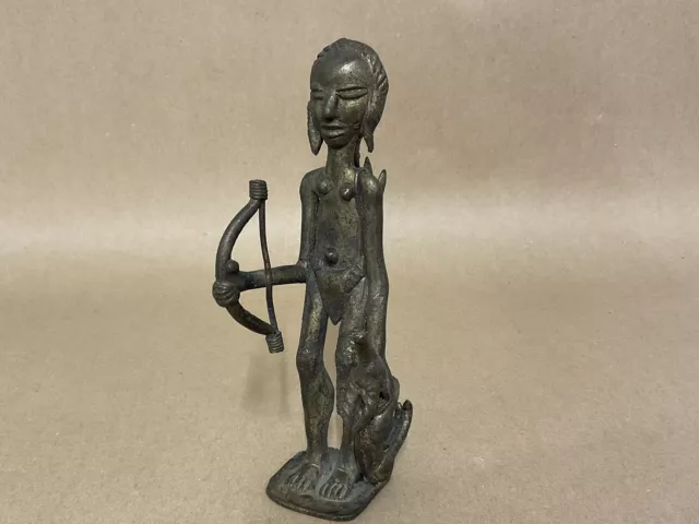 Antique Old Bronze Tribal Art Figure Of Man Hunter 19cm