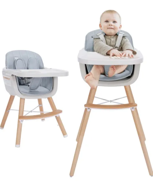 Mallify 3-in-1 Convertible Wooden High Chair, Baby High Chair BLUE