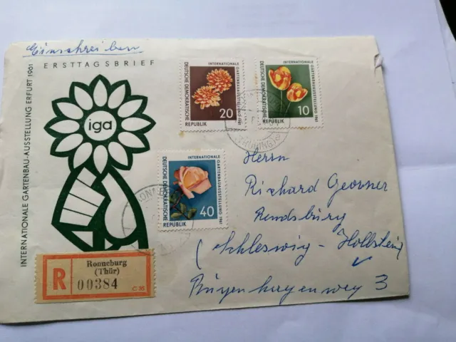 DDR-FDC iga Erfurt 1961 (Michel 854-856); echt gelaufenes Einschreiben