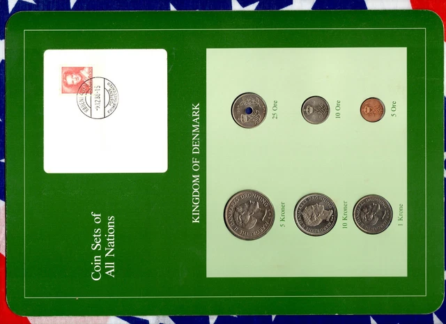 Coin Sets of All Nations Denmark w/card 1984-1988 1 Kroner 1988 5,10 Kroner 1987