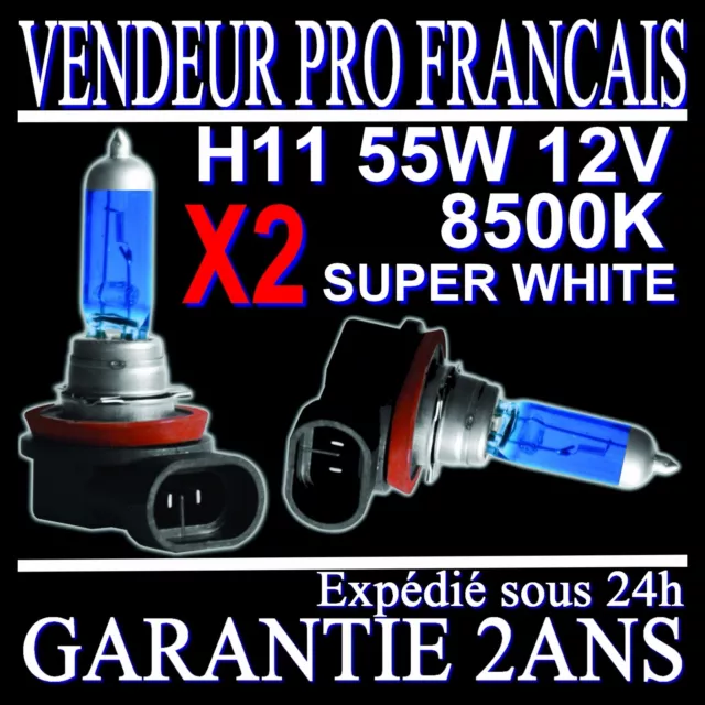 Kit De 2 Ampoules Lampes Halogene Phare Xenon Gaz Super White H11 55W 8500K 12V