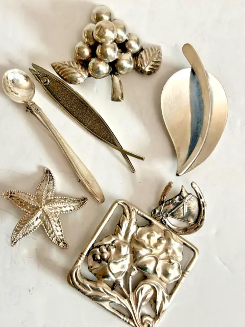 VTG. Lot of 7 Sterling Silver Pin/Brooches. All Branded and Sized.