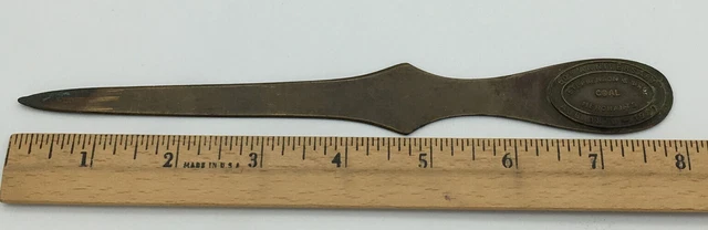 Brass 1920 Stephenson & Bro Coal Merchants Letter Opener Mining 50th Anniversary 3
