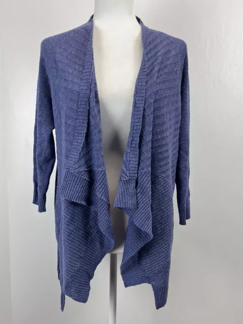 Eileen Fisher Linen Blend Cardigan Sweater Sz S GUC Ribbed Open Front