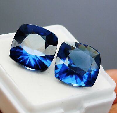 20 Ct Natural Sapphire blue Square Certified Loose Gemstone Pair Cushion Shape