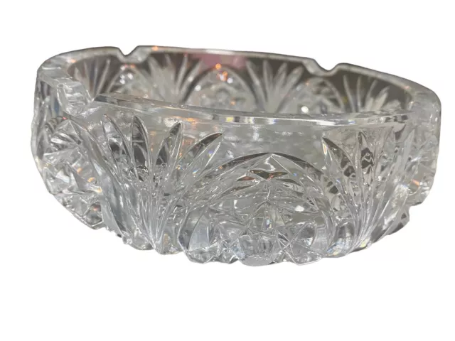 Clear Crystal Cut Ashtray Star Pattern Real Crystal 6 Across 3lbs Heavy Vtg NM 3