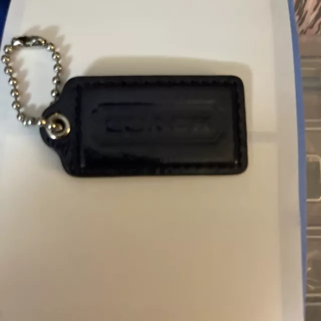 2.5" Large COACH BLACK PATENT LEATHER KEY FOB BAG CHARM KEYCHAIN HANGTAG TAG