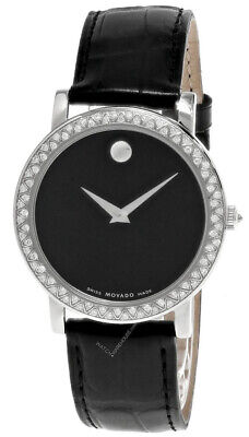 Movado Museum Black Dial Diamond Bezel Leather Men's Watch 84.G2.1853.1S