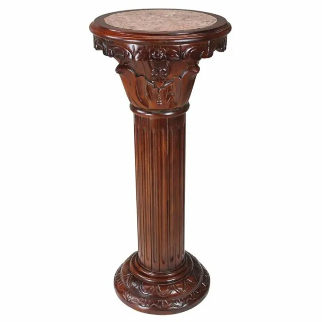 36.5 hand carved ornate solid rose marble inlay column fluted stand museum mount 3