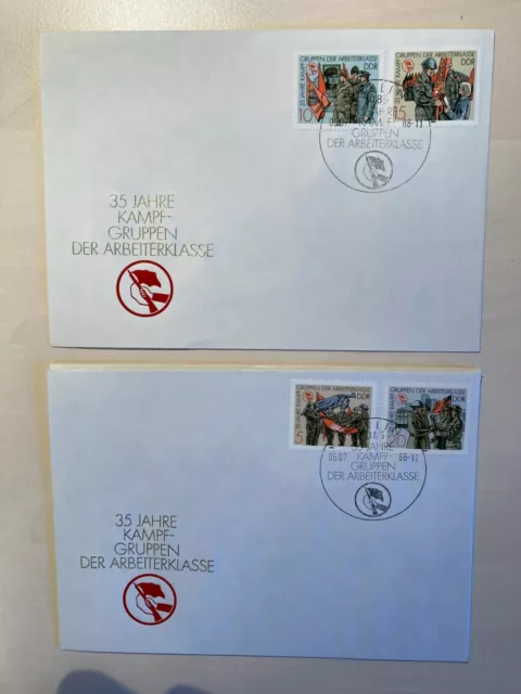 2 Ersttagsbriefe - "35 Jahre Kampfgruppen der Arbeiterklasse" 1988