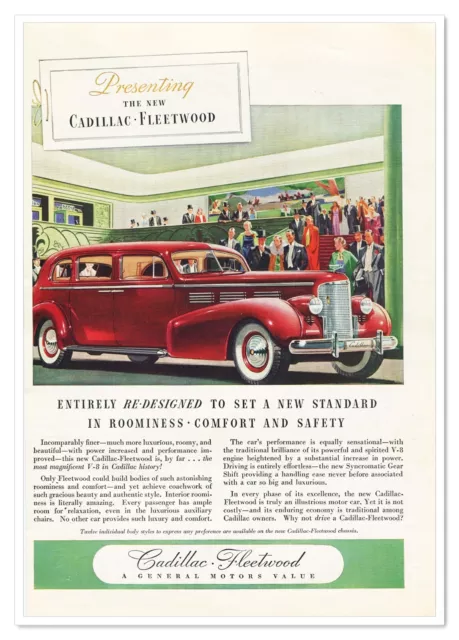 Print Ad Cadillac Fleetwood V8 Motor Car Vintage 1937 Full-Page Advertisement
