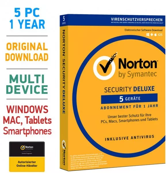 Norton Security 3.0 Deluxe 5 PC Geräte 1 Jahr Mac Android