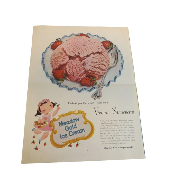 MEADOW GOLD ICE Cream Victoria Strawberry 1953 Beatrice Foods