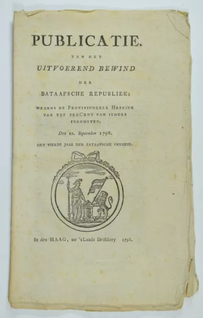 Publicatie van het Uitvoerend Bewind der Bataafsche Republiek Den Haag, 1798.