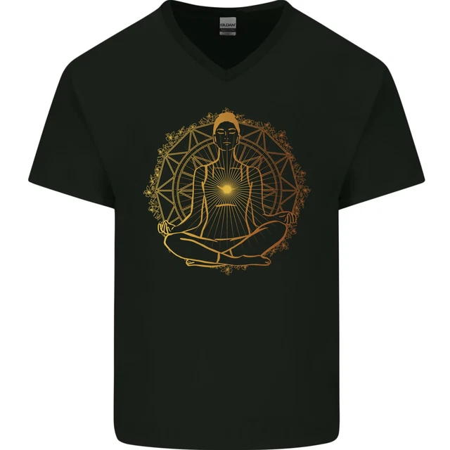 Spirituale Yoga Meditazione Pace Uomo Scollo A V Cotone T-Shirt