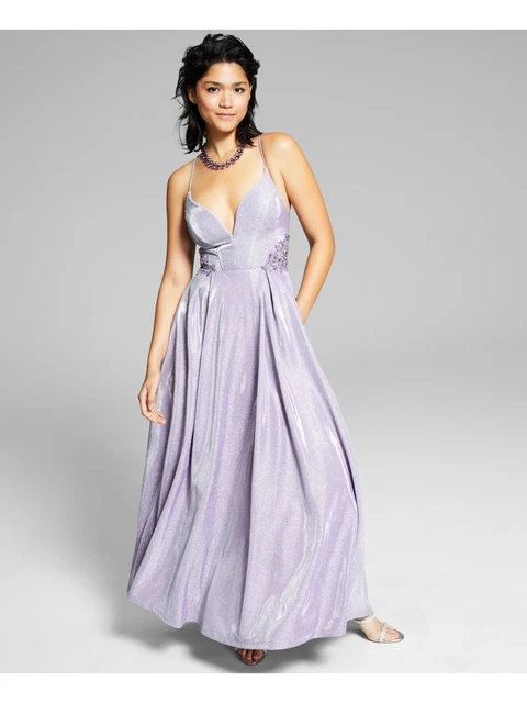 CITY STUDIO Womens Purple Plunging Lace-up Back Formal Dress Juniors 7