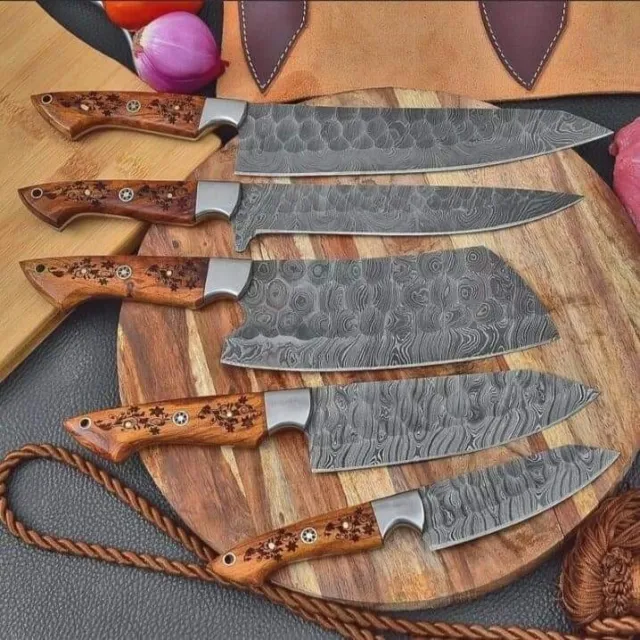 Custom Handmade HAND FORGED DAMASCUS STEEL CHEF KNIFE Set Kitchen Knives Set