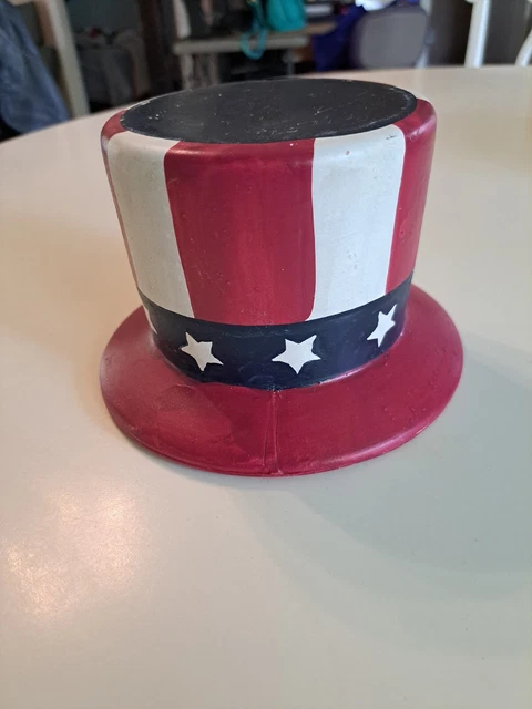 Vintage UNCLE SAM hand painted Ceramic Hat PATRIOTIC stars stripes