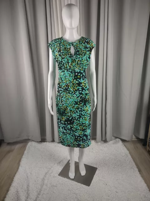 Apt 9 Women's Green, Yellow, Black Floral Short Sleeve Midi Sheath Dress Size M