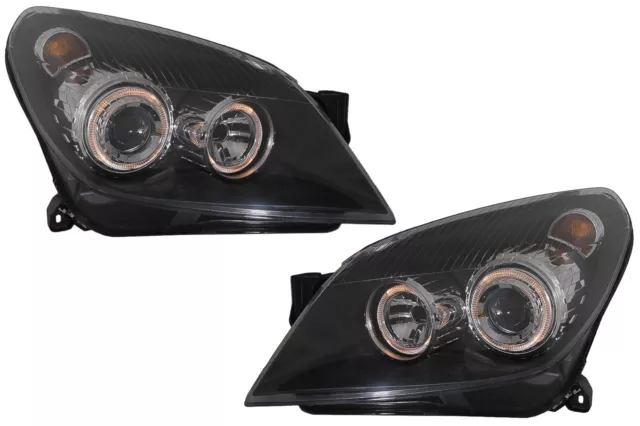 Headlights suitable for Opel Astra H 03.2004-2009 Angel Eyes 2 Halo Rims Black
