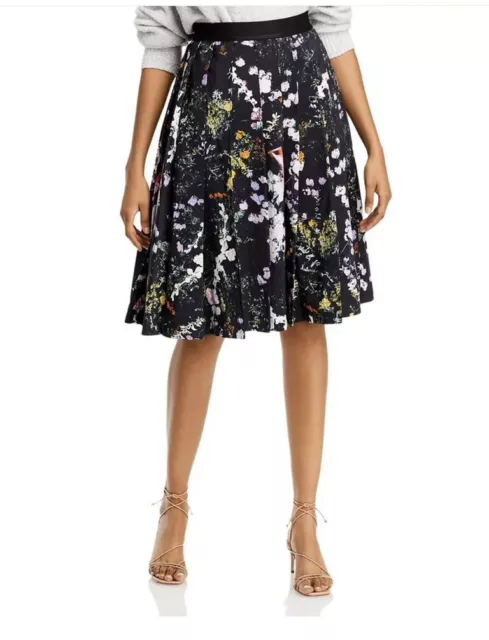 3.1 Phillip Lim Womens Black Floral Pleated Knee-Length A-Line Skirt Size XS